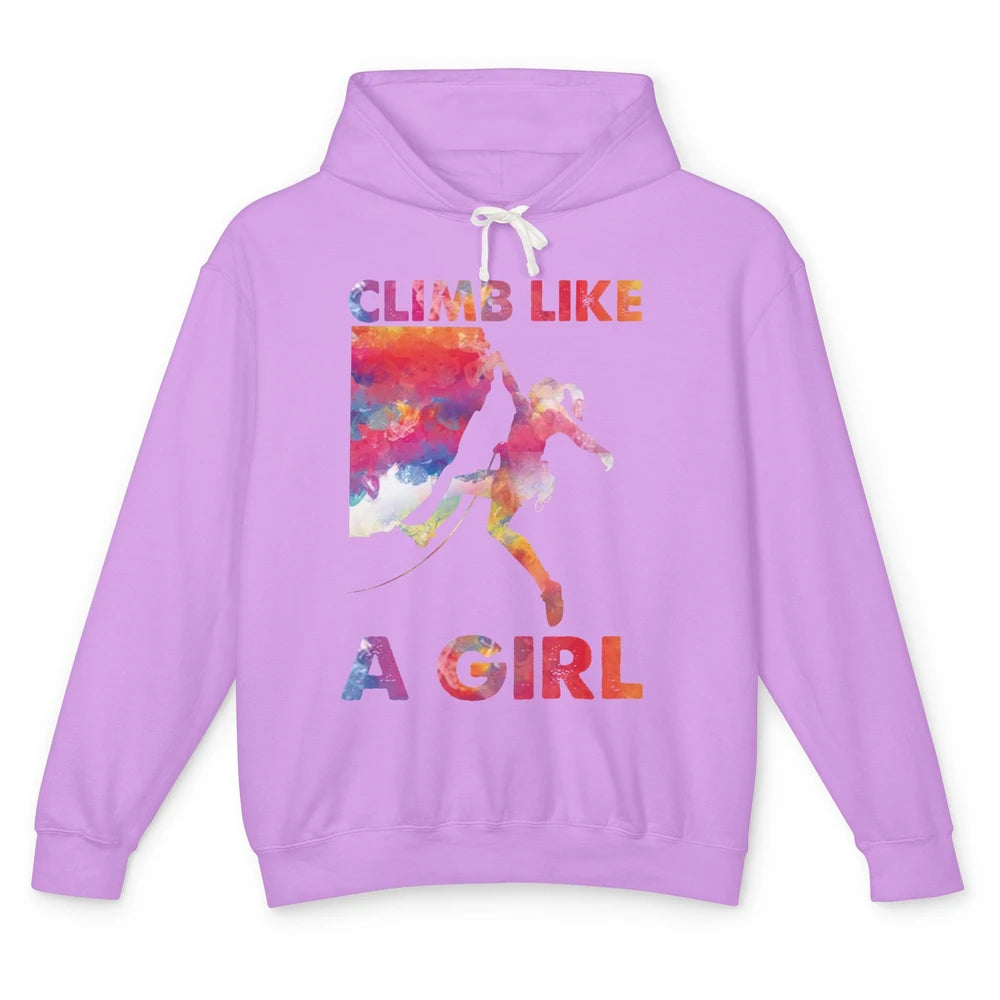 Rock Climbing Climb Like A Girl Watercolor Rock Climbers Unisex Lightweight Hoodie