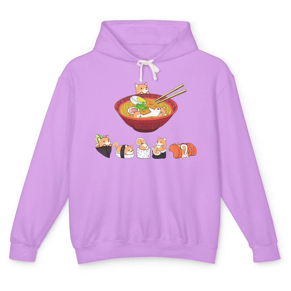 Funny Shiba Inu Sushi Ramen Bowl Cute Japanese Kawaii Dog Unisex Lightweight Hoodie