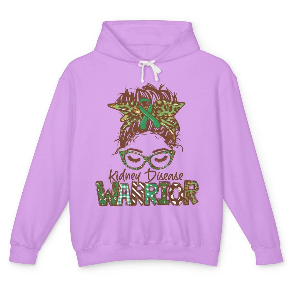 Kidney Disease Warrior Strong Women Messy Bun Green Ribbon Unisex Lightweight Hoodie