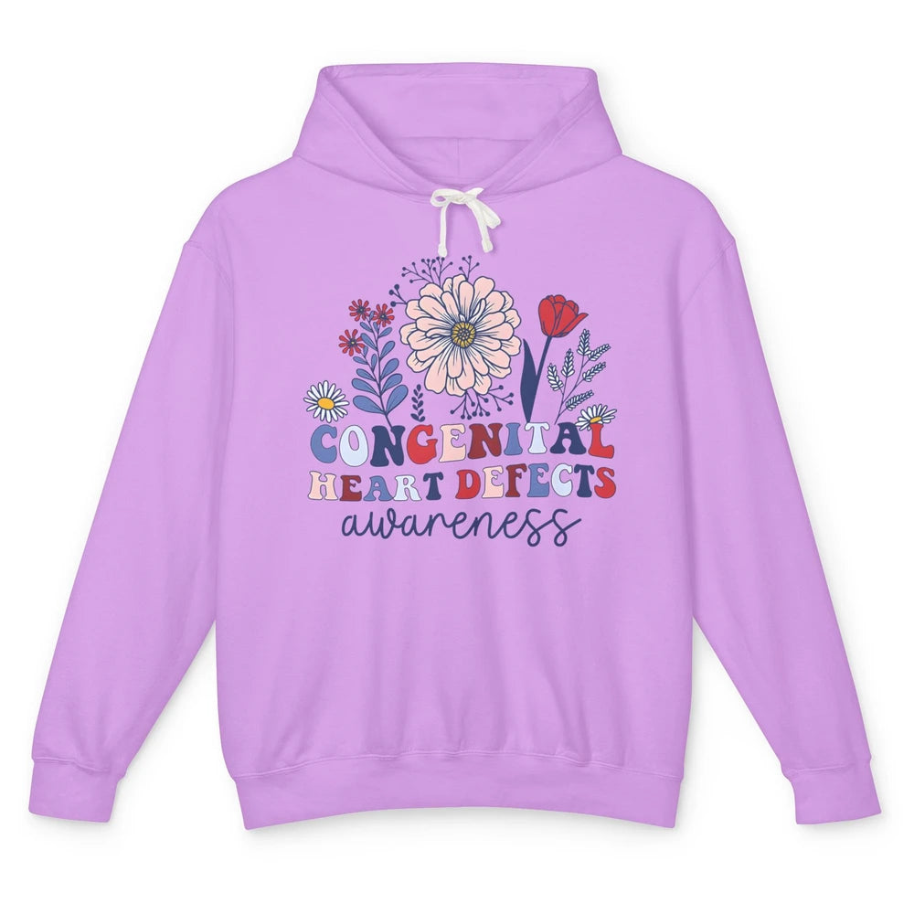 Congenital Heart Defects CHD Awareness Red Ribbon Wildflower Unisex Lightweight Hoodie