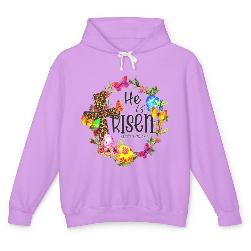 He Is Risen Easter Leopard Cross Christian Jesus God Bible Unisex Lightweight Hoodie