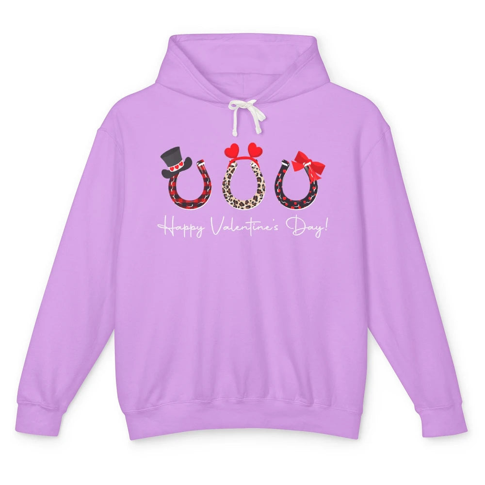 Leopard Red Plaid Heart Love Horseshoes Horse Lover Happy Valentine's Day Unisex Lightweight Hoodie