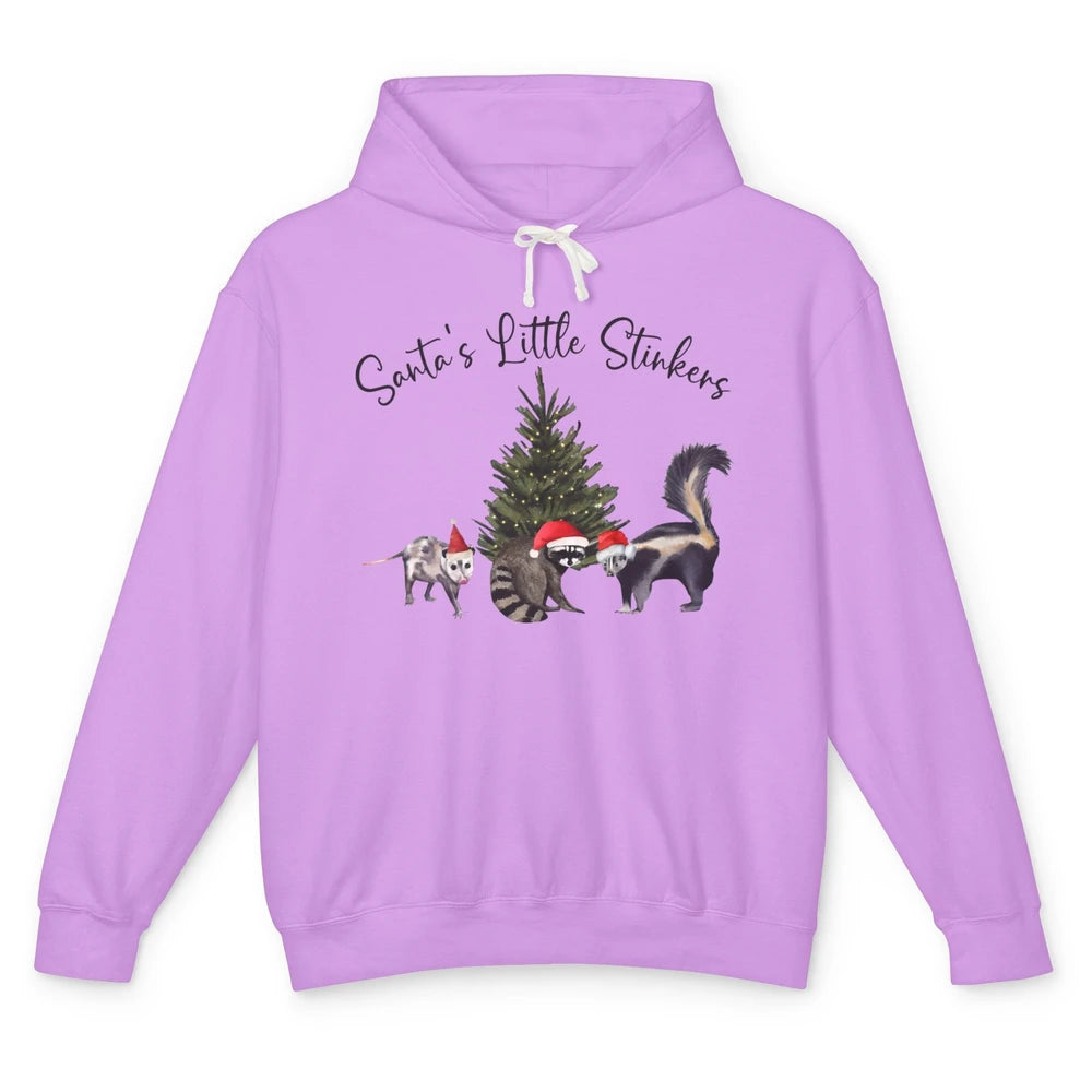 Funny Santa's Little Stinkers Christmas Raccoon Opossum Unisex Lightweight Hoodie