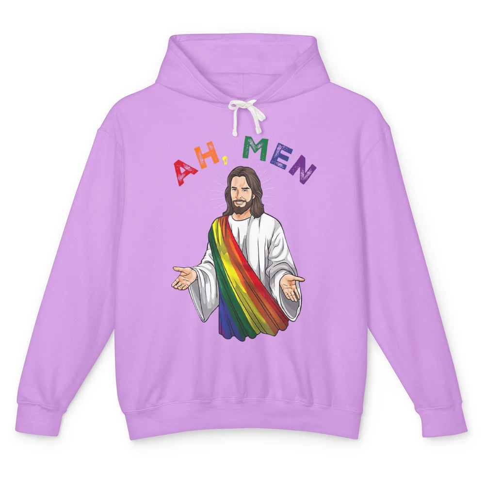 Ah Men LGBT Gay Pride Jesus Christian God Rainbow Flag Love Unisex Lightweight Hoodie