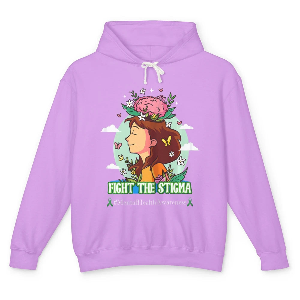 Fight The Stigma Floral Woman Brain Mental Health Matters Unisex Lightweight Hoodie