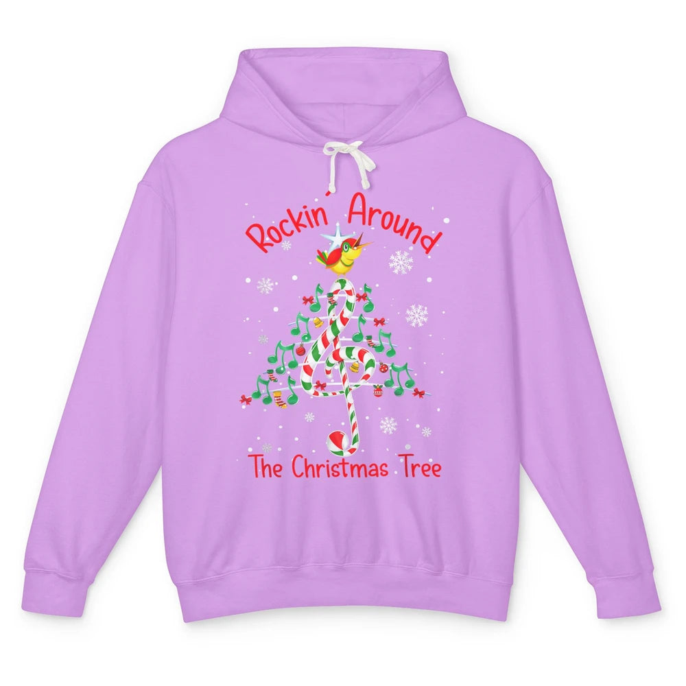 Rockin' Around The Christmas Tree Xmas Music Note Snow Retro Unisex Lightweight Hoodie