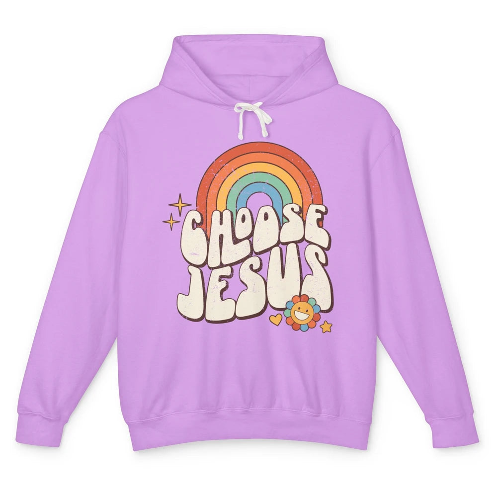 Retro Rainbow Groovy Choose Jesus Christian Religious Unisex Lightweight Hoodie