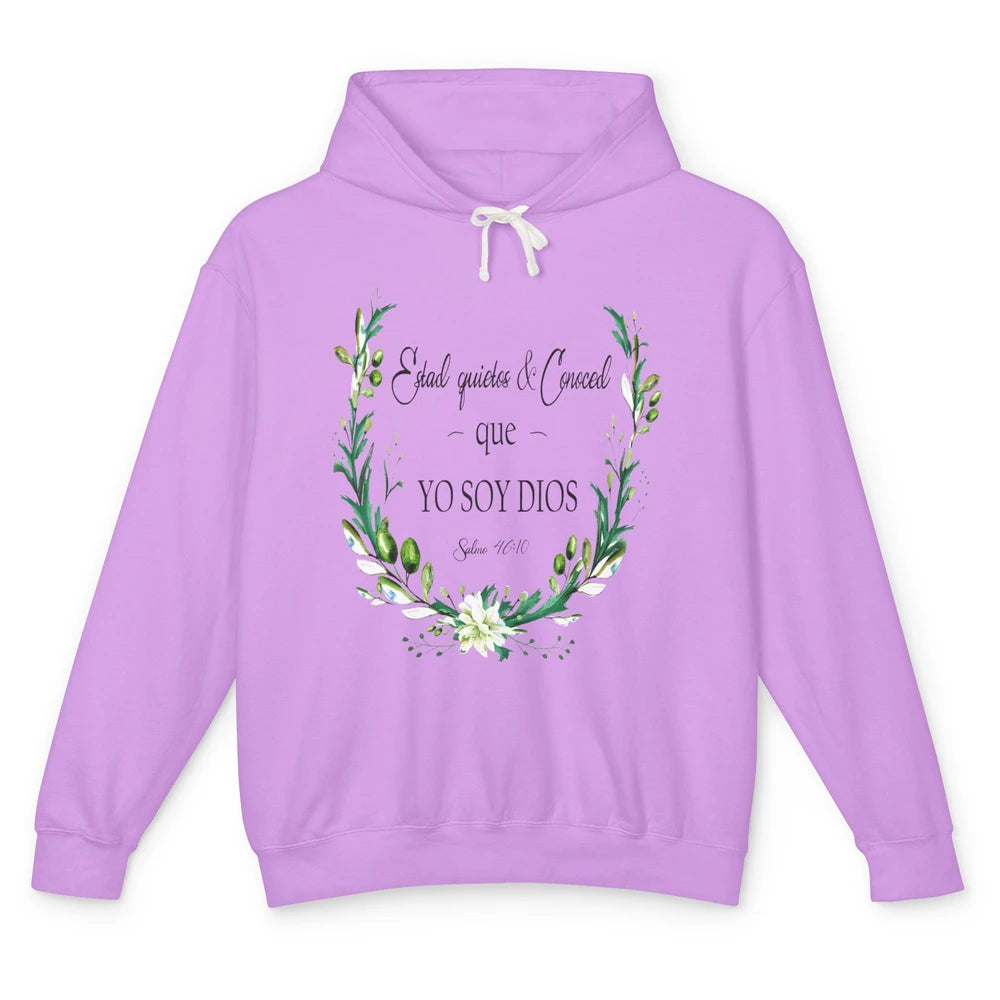 Floral Spanish Bible Verse Estad Quietos Conoced Yo Soy Dios Unisex Lightweight Hoodie