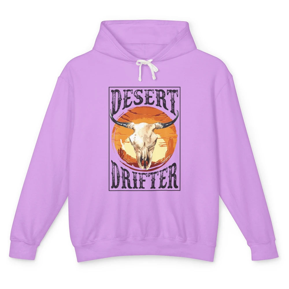 Bull Skull Sunset Desert Drifter Cowboy Rodeo Western Retro Unisex Lightweight Hoodie