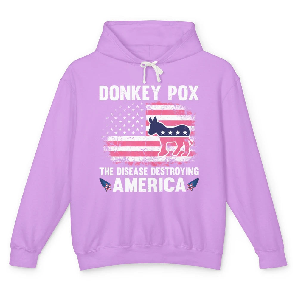 US Flag Donkey Pox The Disease Destroying America Democratic Unisex Lightweight Hoodie