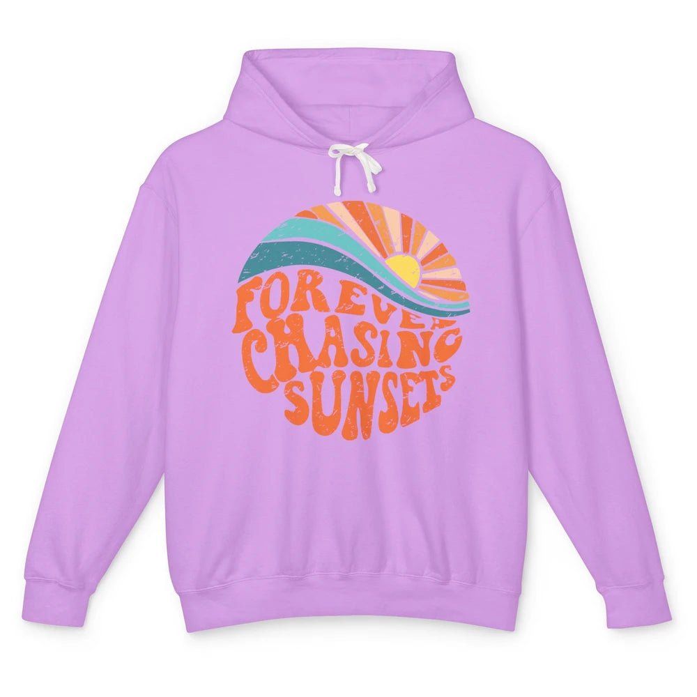 Retro Rainbow Forever Chasing Sunset Hippie Girl Peace Lover Unisex Lightweight Hoodie