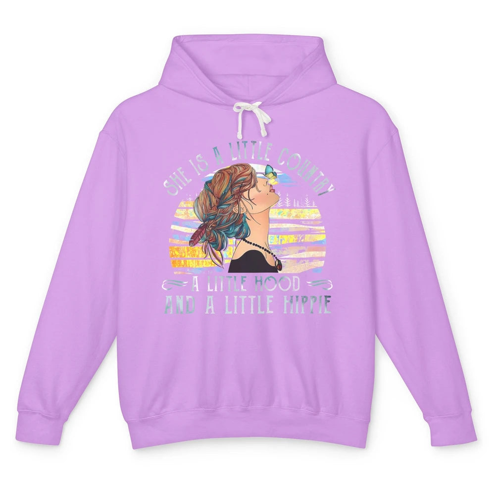 Retro Hippie Girl She's A Little Country A Little Hood Peace Unisex Lightweight Hoodie