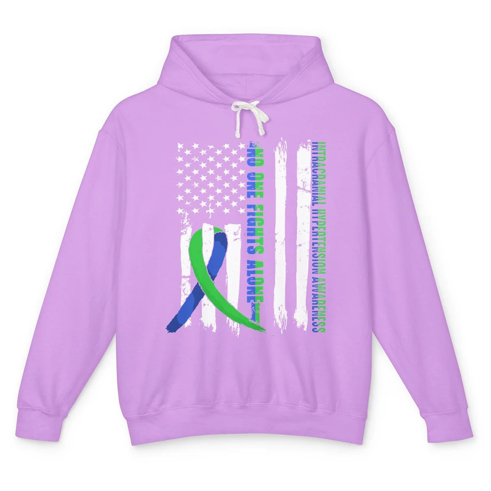 Intracranial Hypertension Ribbon No One Fight Alone US Flag Unisex Lightweight Hoodie