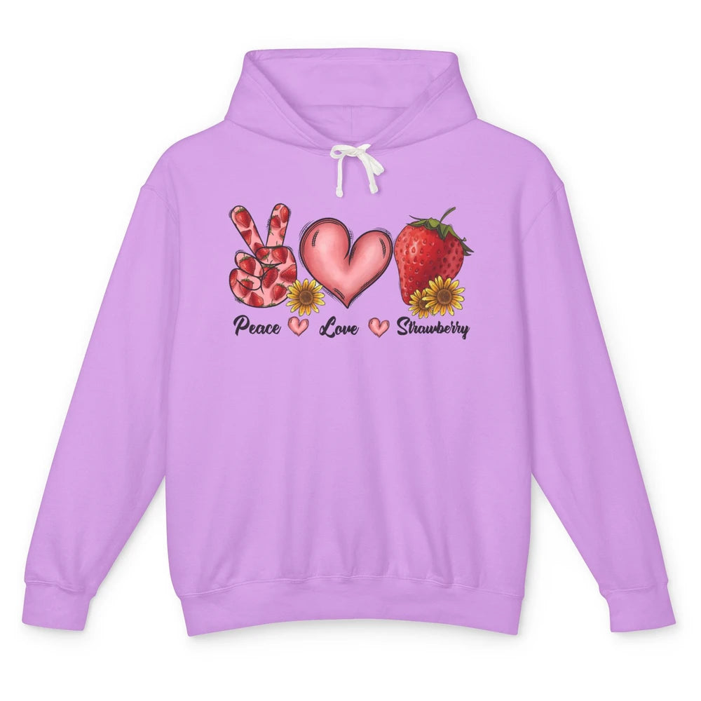 Peace Love Strawberry Strawberries Lover Strawberry Festival Unisex Lightweight Hoodie