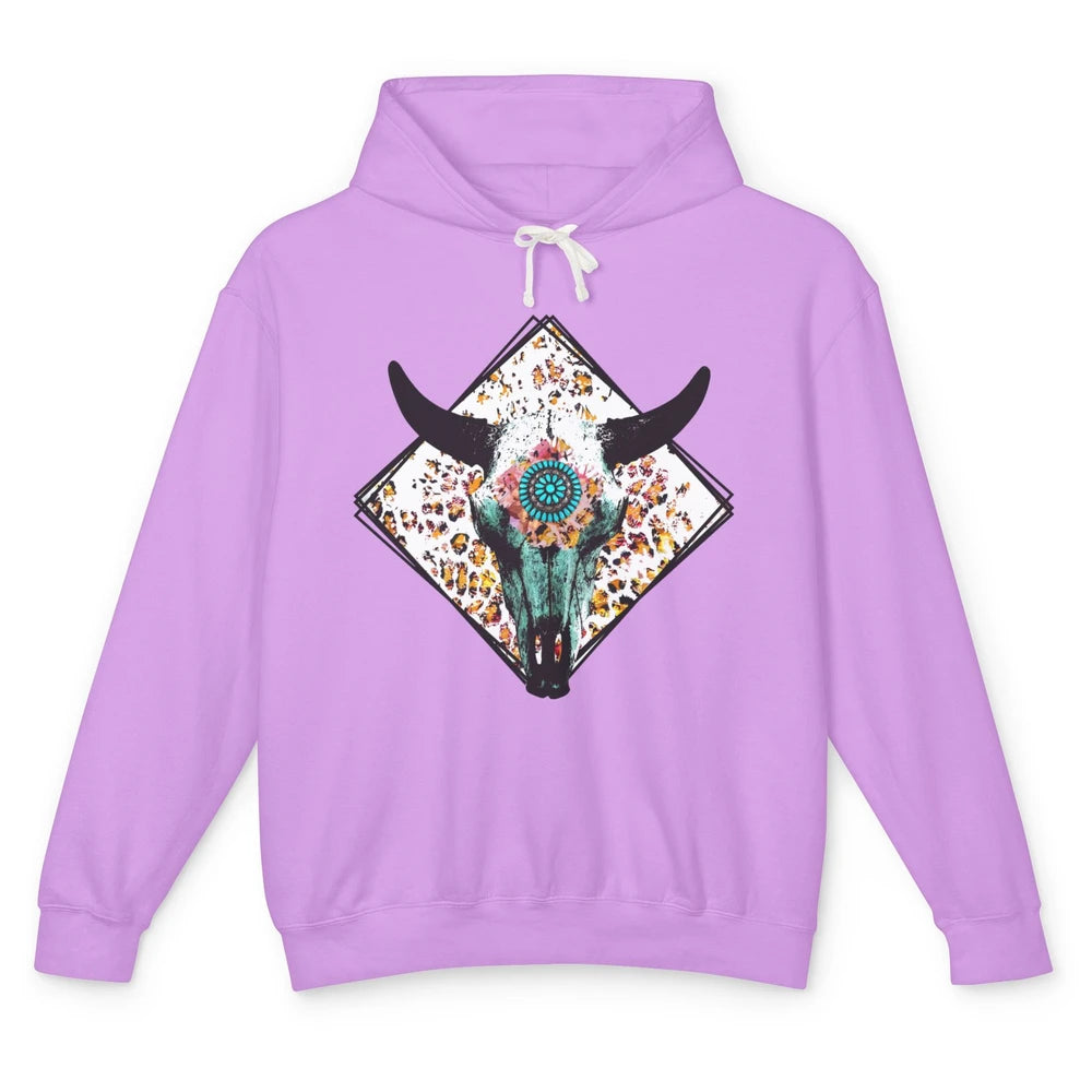 Aztec Heifer Steer Cow Skull Cowboy Gemstone Leopard Vintage Unisex Lightweight Hoodie