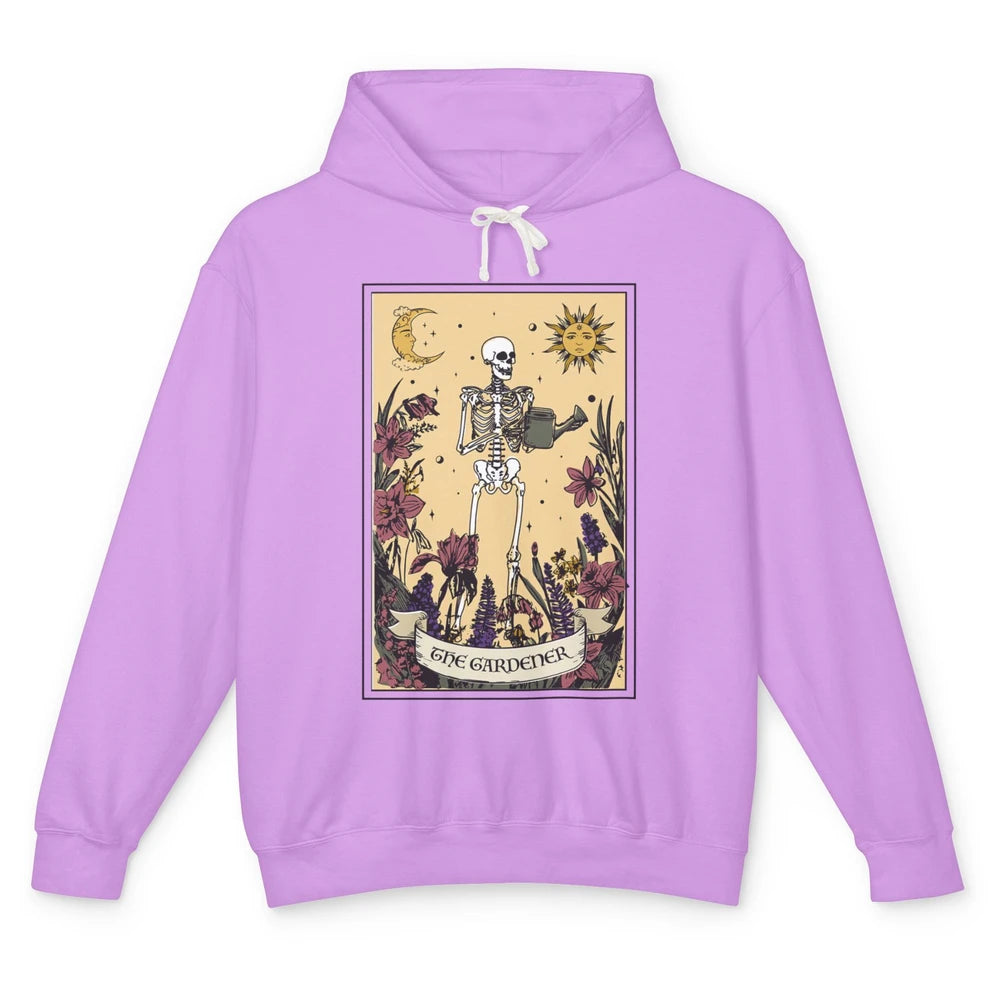 Retro Skeleton The Gardener Tarot Card Plant Lady Halloween Unisex Lightweight Hoodie