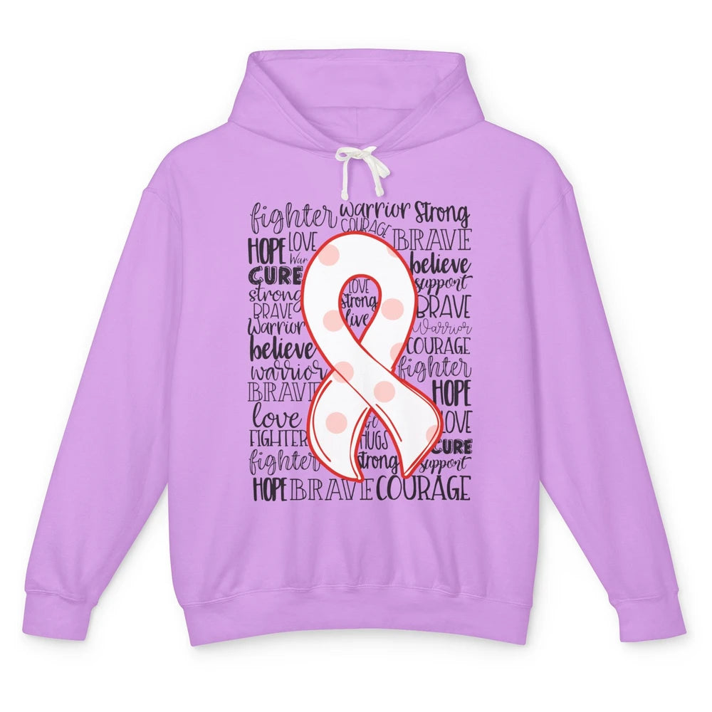 Hyperparathyroidism Awareness Red White Ribbon Hope Love Unisex Lightweight Hoodie