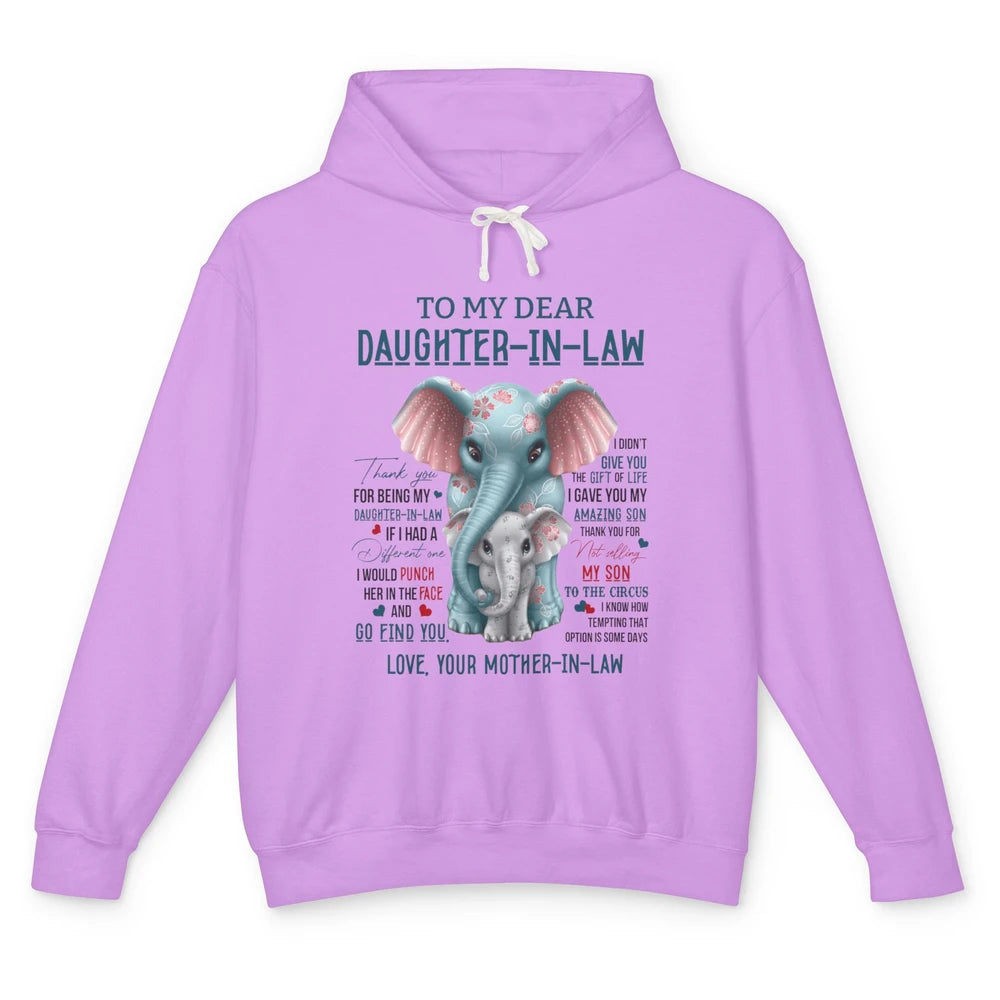 To My Dear Daughter In Law Love Mother In Law Cute Elephant Unisex Lightweight Hoodie