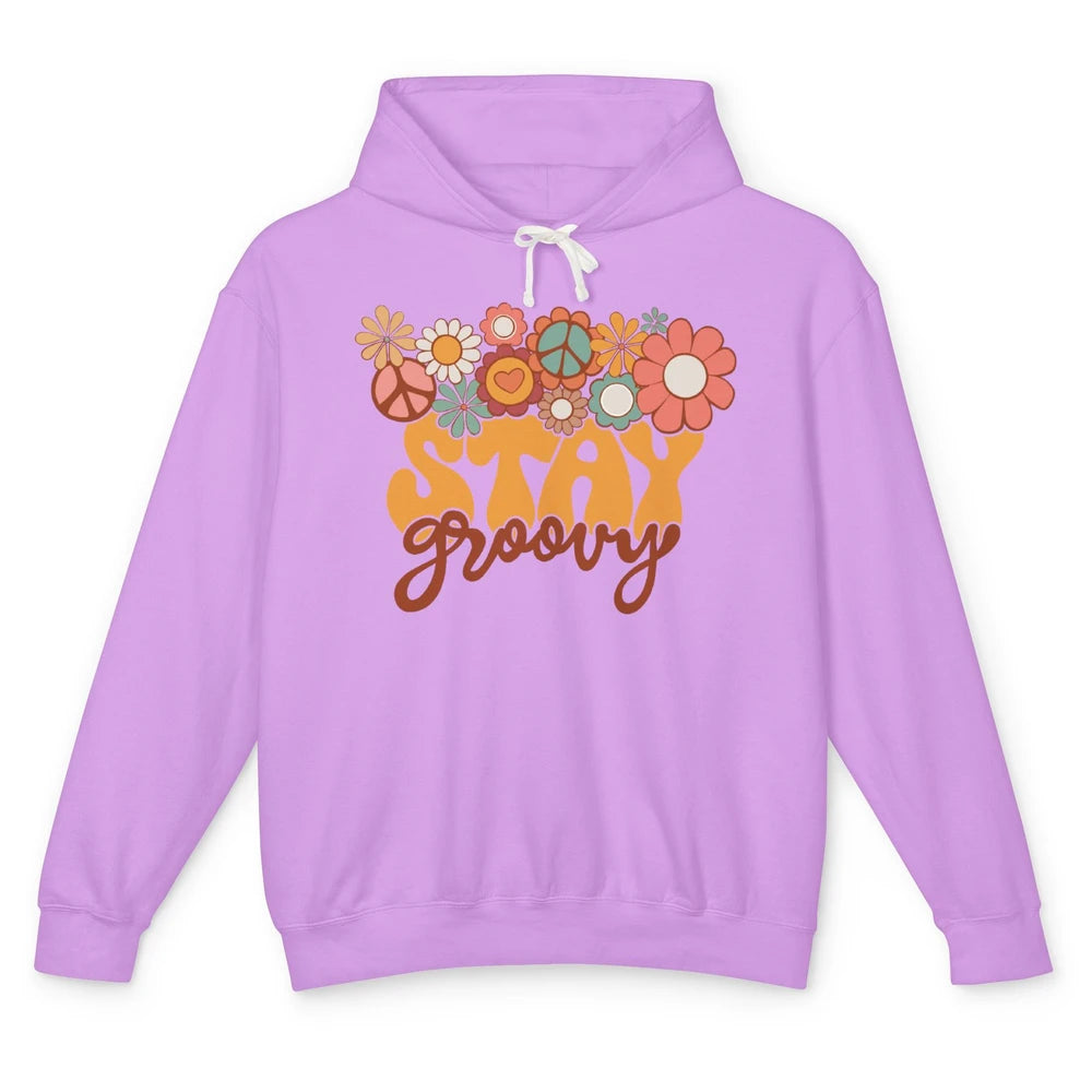 Retro Sunflower Hippie Stay Groovy Positive Mind Happy Life Unisex Lightweight Hoodie