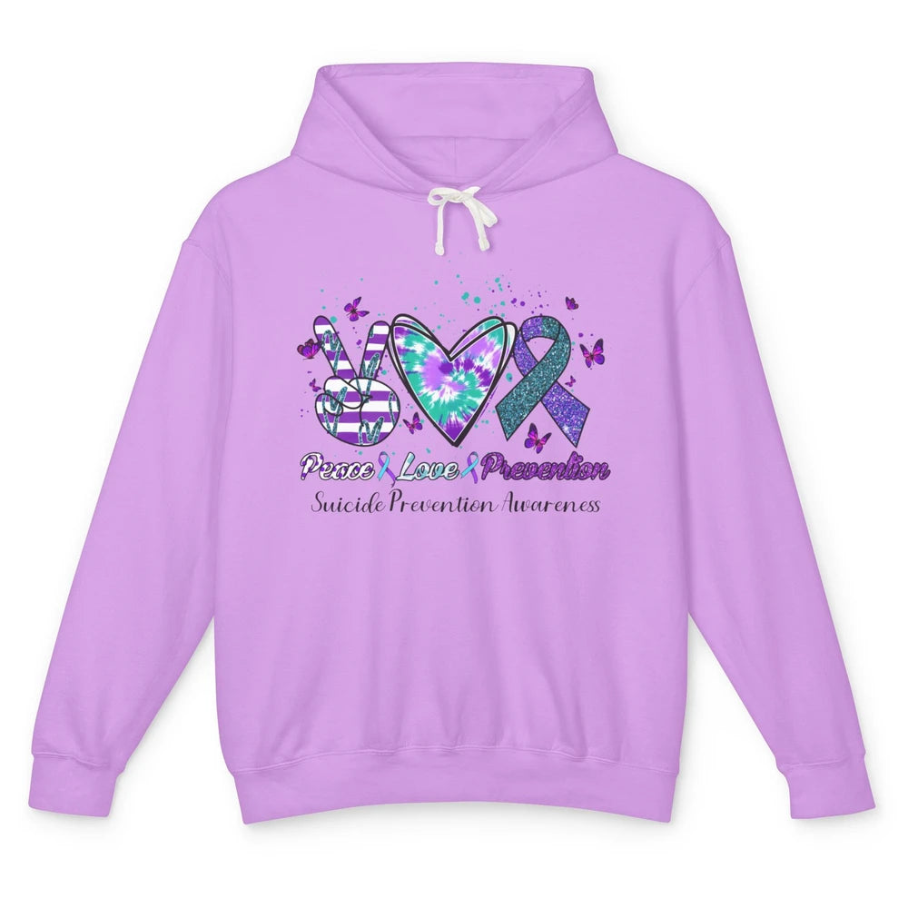 Peace Love Prevention Teal Purple Ribbon Suicide Awareness Unisex Lightweight Hoodie