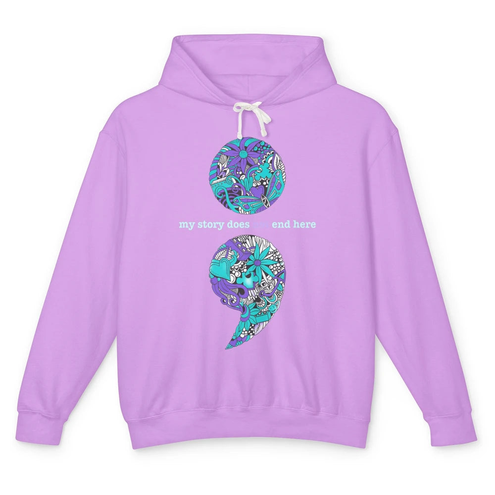 Semicolon Suicide Awareness Suicide Prevention Teal Purple Unisex Lightweight Hoodie