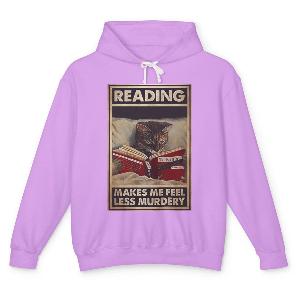 Retro Cat Reading Makes Me Feel Less Murdery Book Readers Unisex Lightweight Hoodie