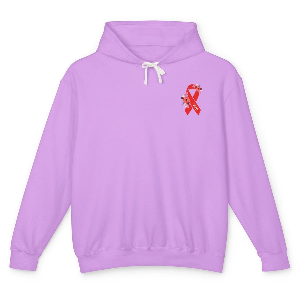 Von Willebrand Disease Awareness VWD Floral Red Ribbon Unisex Lightweight Hoodie