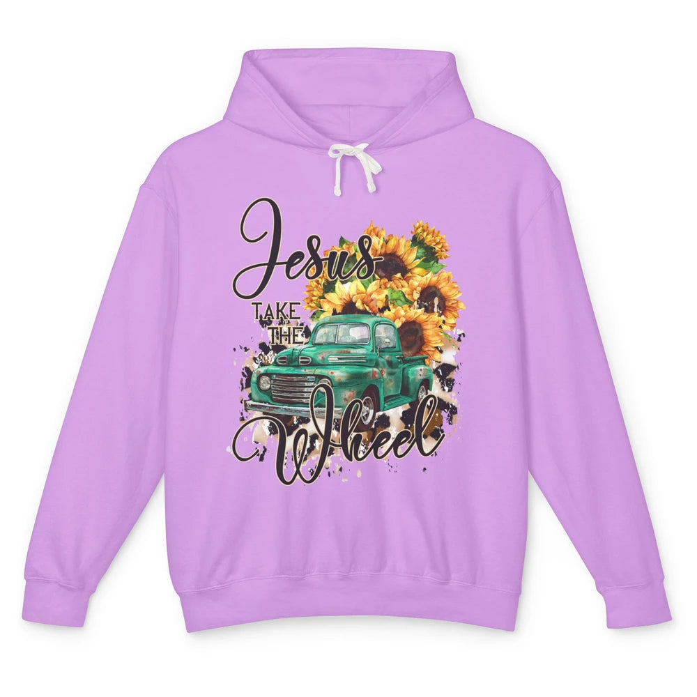 Sunflower Truck Jesus Take The Wheel Christian Gift Leopard Unisex Lightweight Hoodie