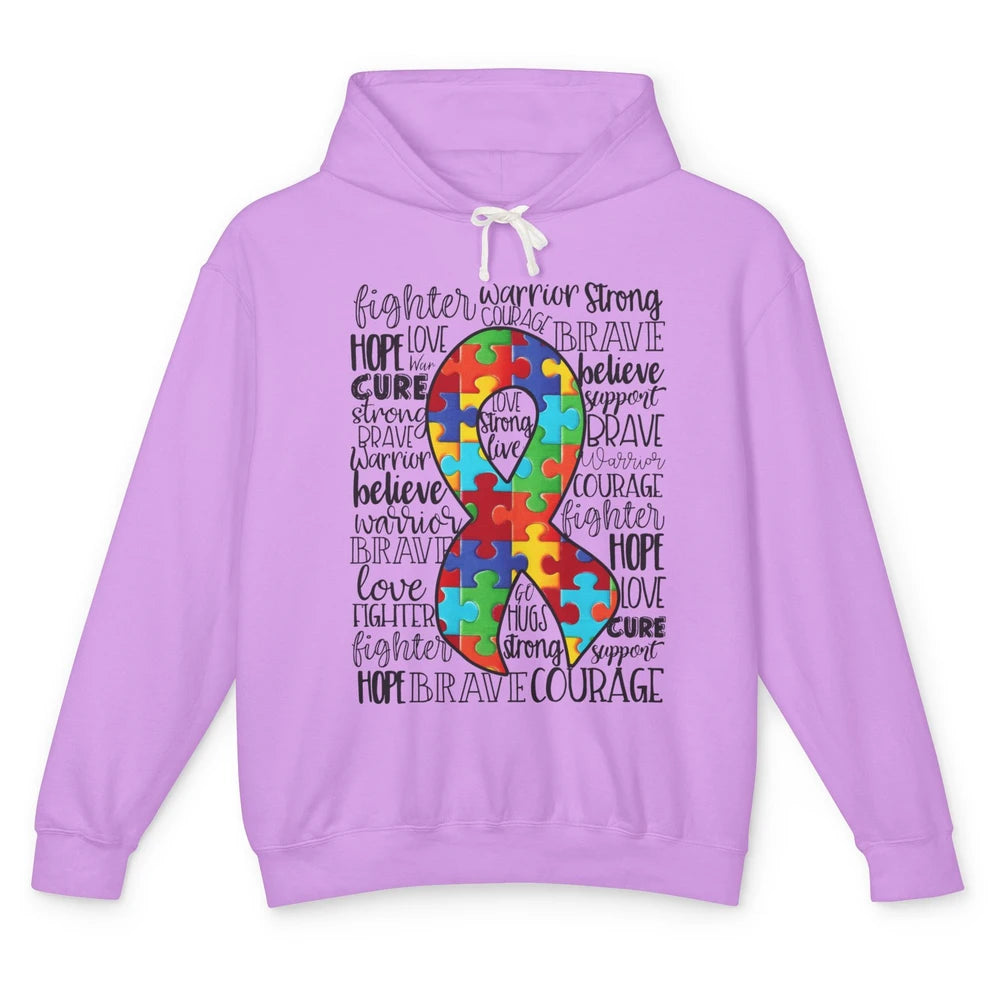 Autism Awareness Puzzles Ribbon Strong Brave Autism Support Unisex Lightweight Hoodie