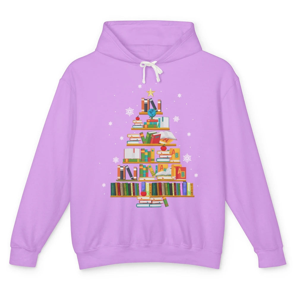 Funny Book Christmas Tree Book Reading Lovers Chritmas Gift Unisex Lightweight Hoodie