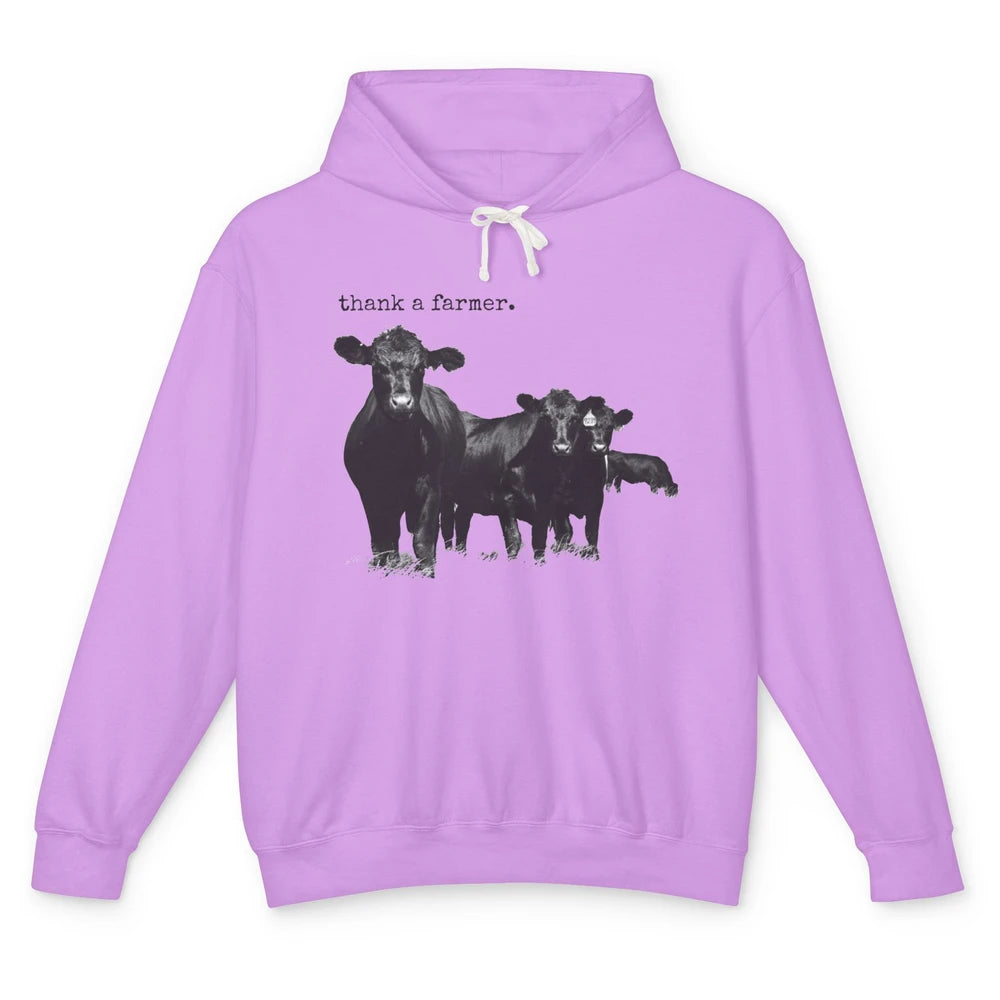 Funny Cow Gang Thank A Farmer Farm Animals Cattles Western Unisex Lightweight Hoodie