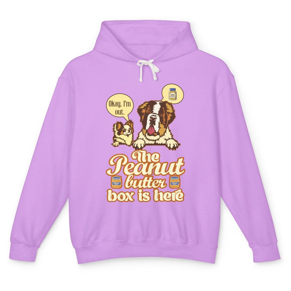 Funny Peanut Butter Box Here St Bernard Dog Sarcastic Puppy Unisex Lightweight Hoodie