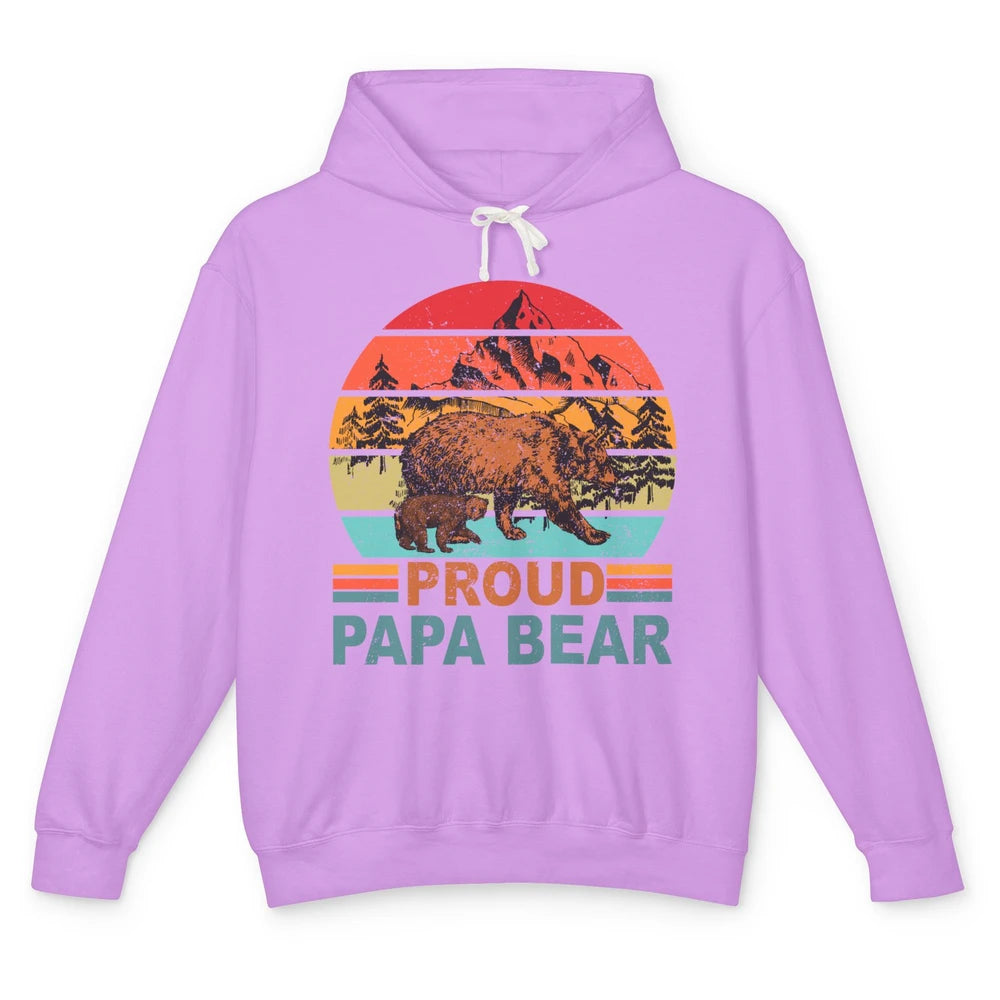 Vintage Mountain Proud Papa Bear Baby Bear Fathers Day Unisex Lightweight Hoodie