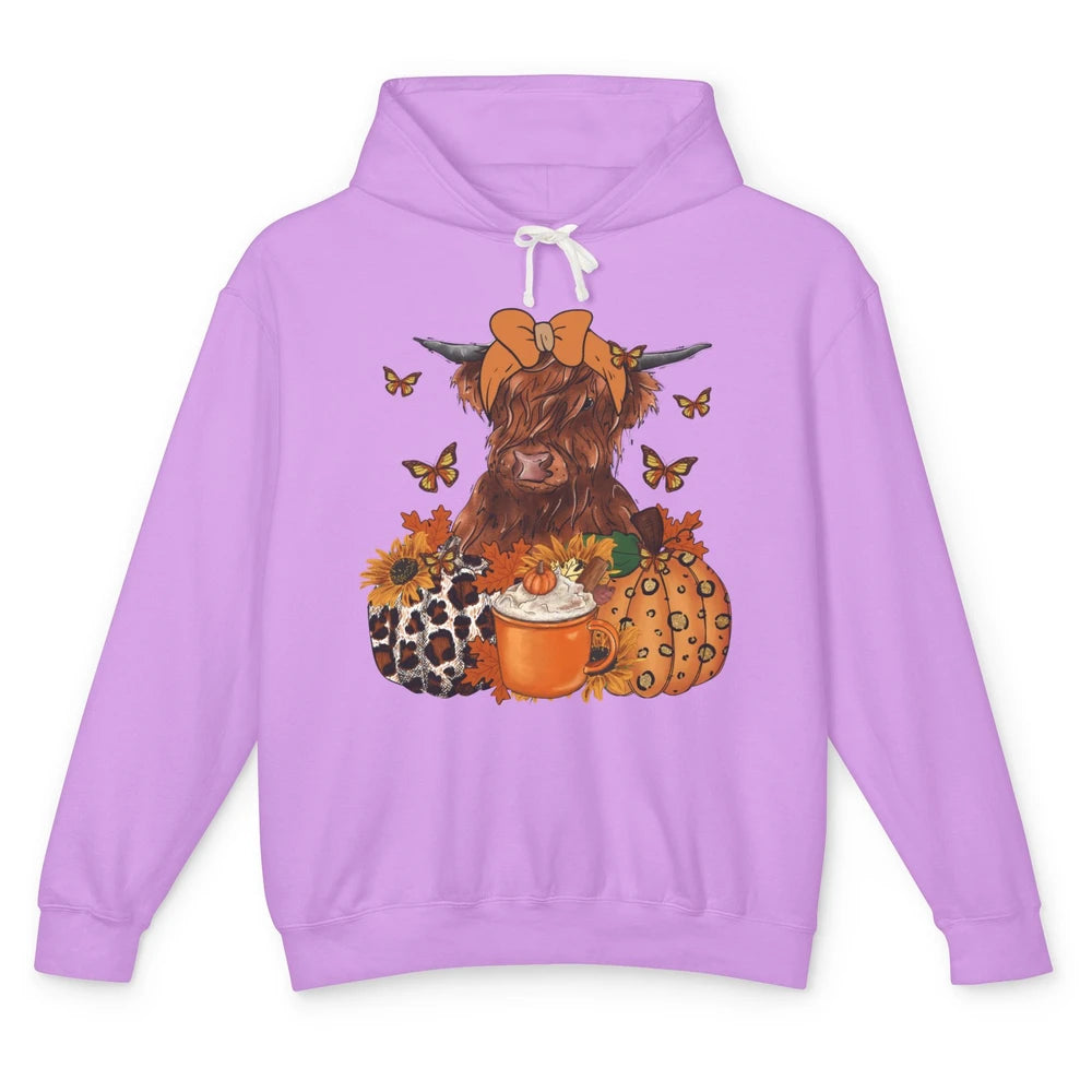 Retro Fall Highland Cow Pumpkin Western Country Farm Autumn Unisex Lightweight Hoodie