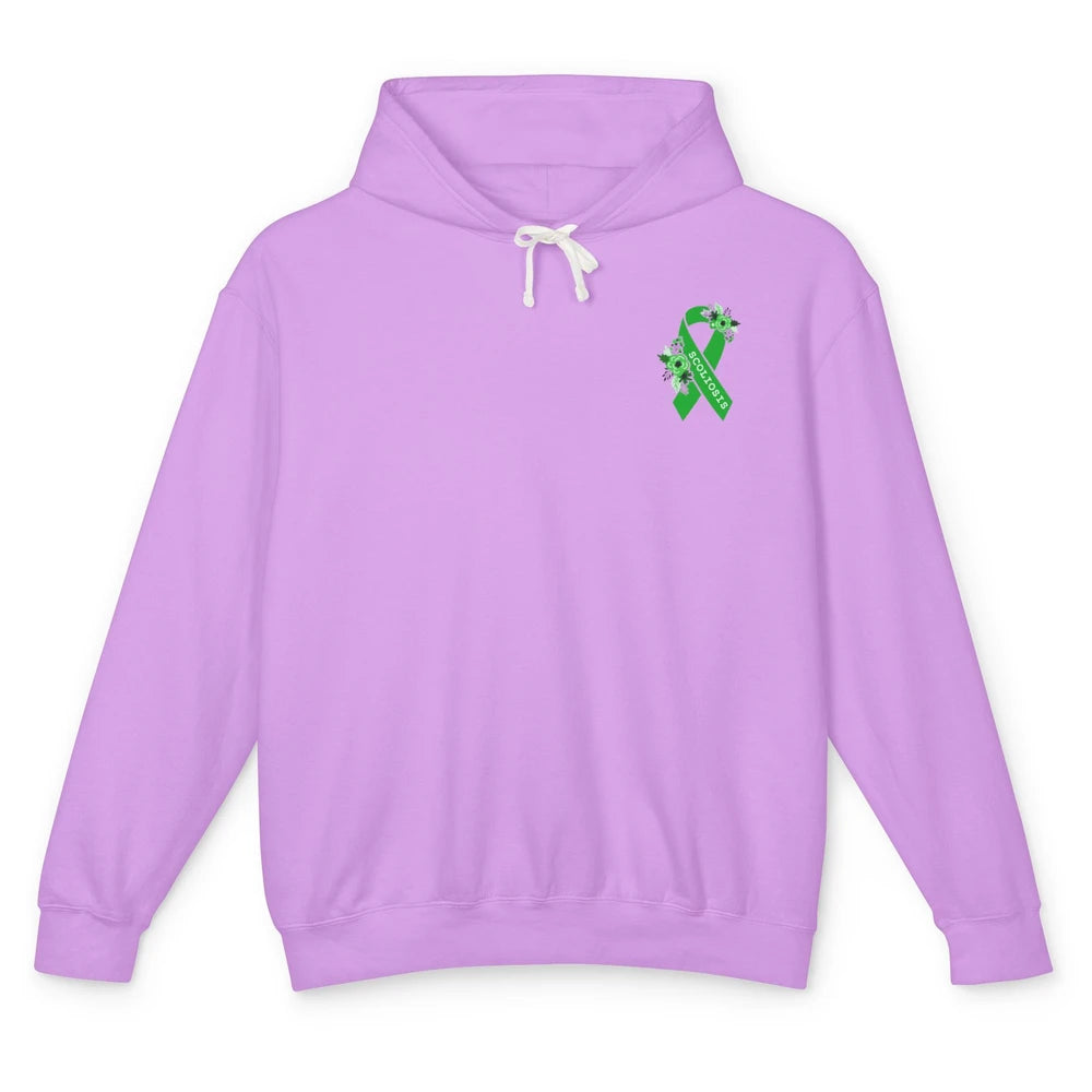 Scoliosis Awareness Support Floral Green Ribbon Pocket Size Unisex Lightweight Hoodie