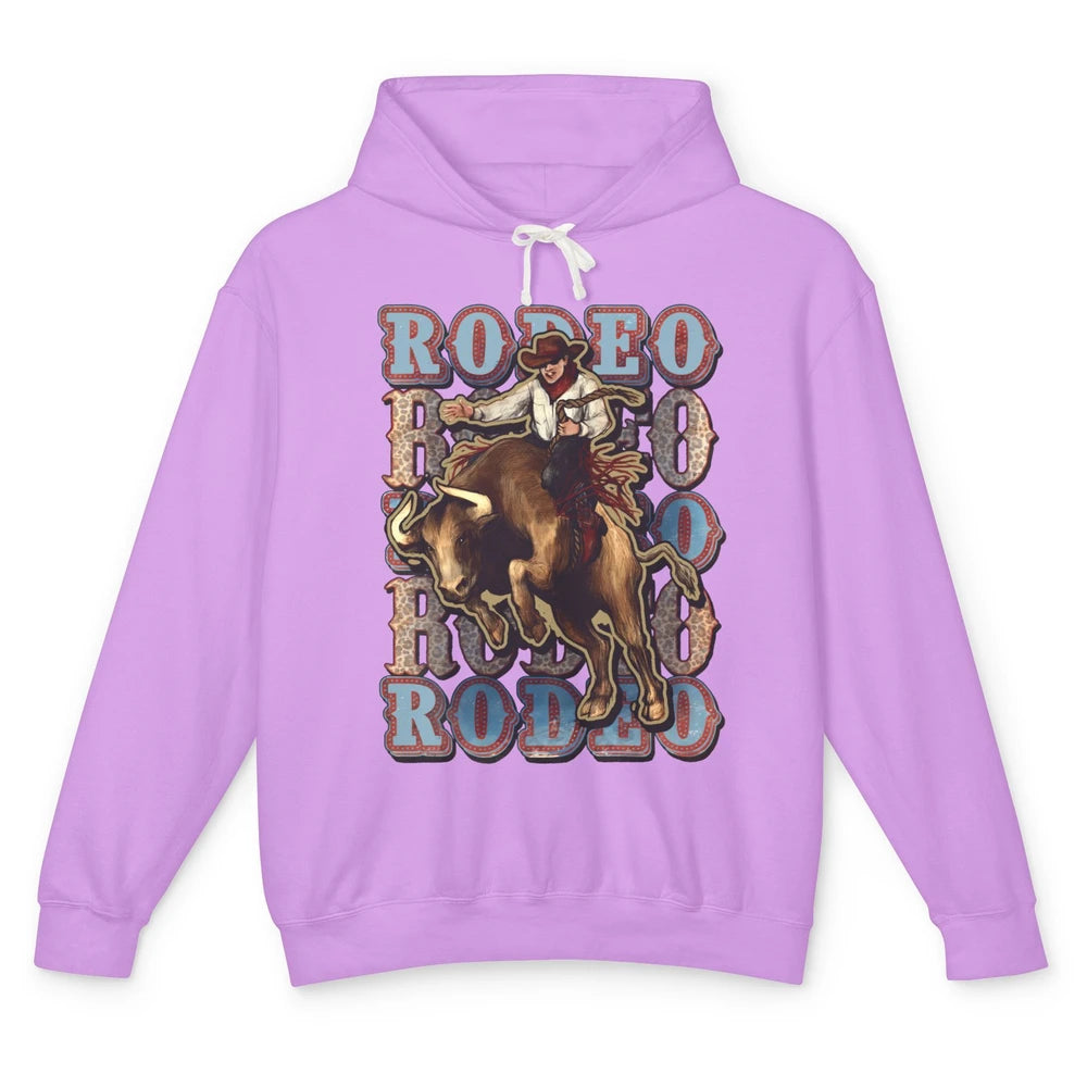 Leopard Cowboy Bull Riding Rodeo Dad Western Country Cowboy Unisex Lightweight Hoodie