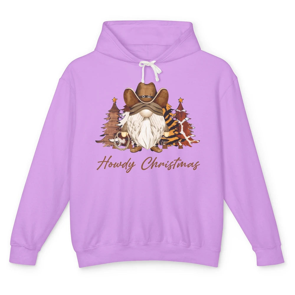 Retro Leopard Cowboy Gnome Howdy Christmas Western Holiday Unisex Lightweight Hoodie