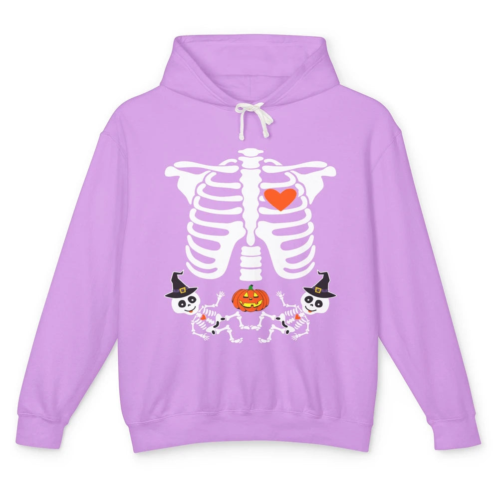 Pregnant Halloween Skeleton Baby Twins Witch Pumpkin Costume Unisex Lightweight Hoodie