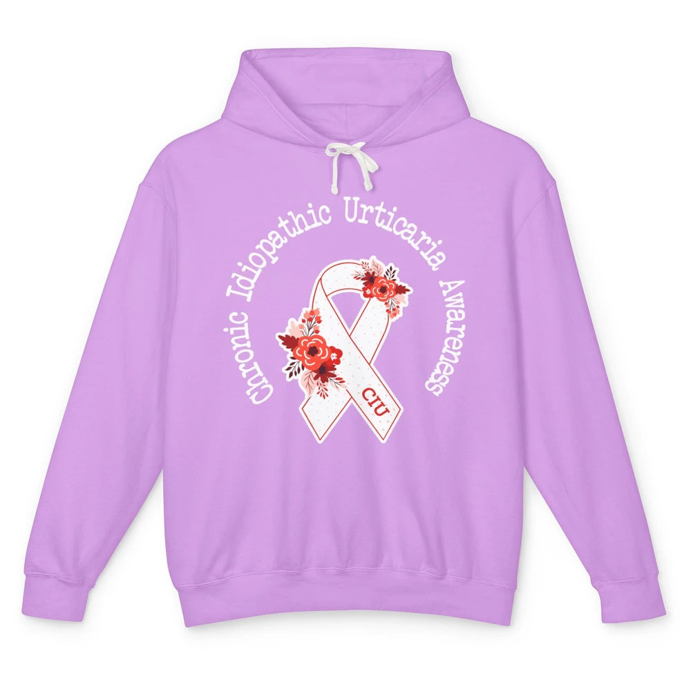 Chronic Idiopathic Urticaria Awareness CIU Red White Ribbon Unisex Lightweight Hoodie