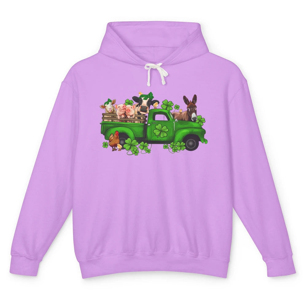 Farm Animals Truck Shamrock Clover St Patricks Day Retro Unisex Lightweight Hoodie