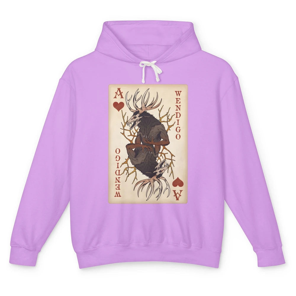 Scary Wendigo Original Cryptid Playing Card Tarot Reader Vintage Halloween Goth Unisex Lightweight Hoodie