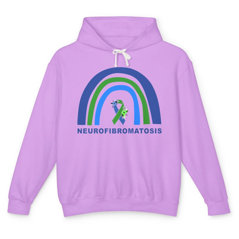 Neurofibromatosis Awareness Floral Green Blue Ribbon Rainbow Unisex Lightweight Hoodie