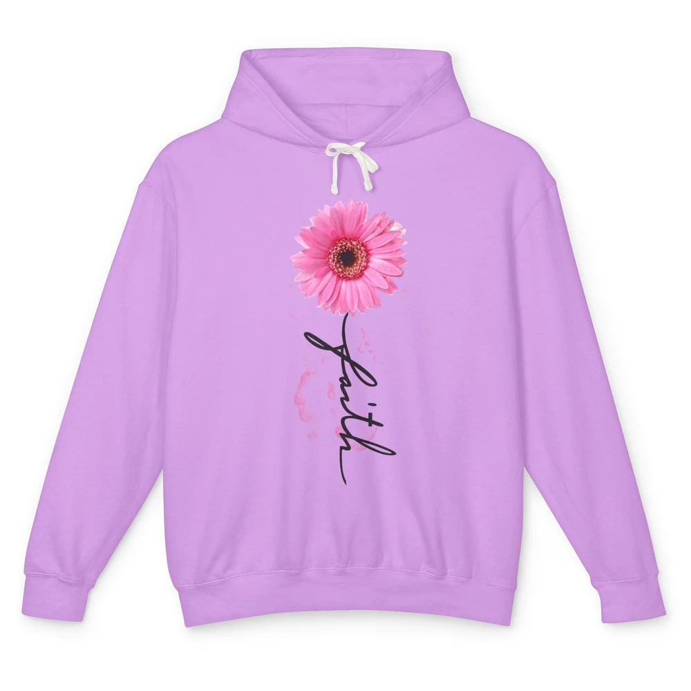 Pink Daisy Faith Cross Christian Religious God Lovers Gift Unisex Lightweight Hoodie