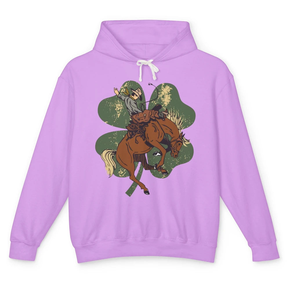 Cowboy Bronc Horsing Shamrocks St. Patricks Day Western Unisex Lightweight Hoodie