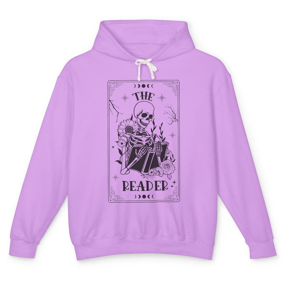 The Reader Skeleton Tarot Card Halloween Reader Book Lovers Unisex Lightweight Hoodie