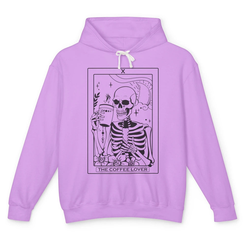 The Coffee Lover Skeleton Tarot Card Floral Goth Halloween Unisex Lightweight Hoodie