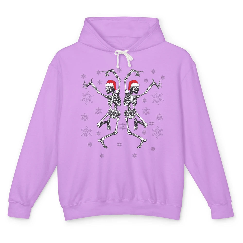 Funny Skeleton Christmas Dancing Snowflakes Santa Skeleton Unisex Lightweight Hoodie