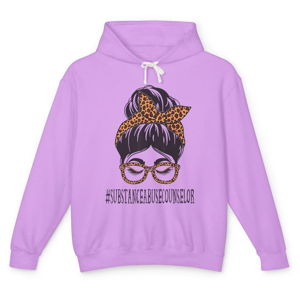 Substance Abuse Counselor Mom Leopard Messy Bun Hair Woman Unisex Lightweight Hoodie