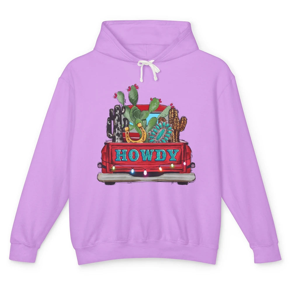 Howdy Truck Cactus Cowhide Western Christmas Gemstone Truck Unisex Lightweight Hoodie