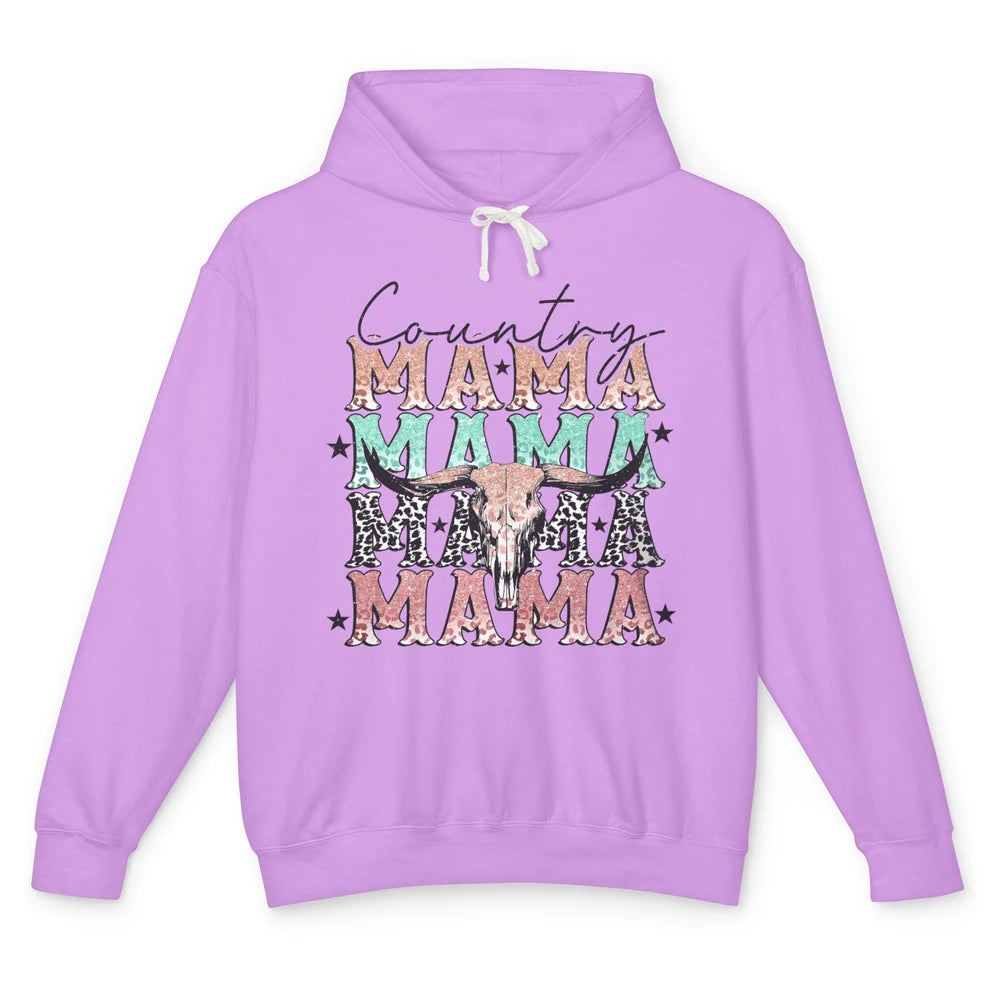 Leopard Boho Bull Skull Country Mama Desert Spirit Western Unisex Lightweight Hoodie